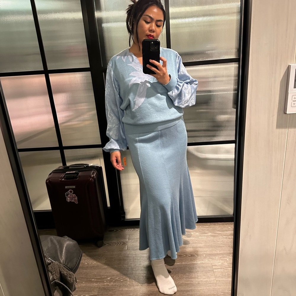 1980s Vintage Baby Blue Sweater & Skirt Set